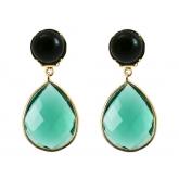 Ohrclips oder Ohrstecker vergoldet mit Onyx Cabochons schwarz und Turmalin-Tropfen grün | Vergoldet
