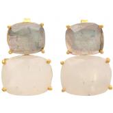 Ohrstecker 925 Silber/vergoldet mit 2 Labradoriten und 2 Chalcedonen weiß | Edelsteine