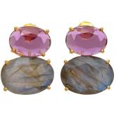 Ohrstecker 925 Silber/vergoldet mit 2 Turmalinen rosa und 2 Labradoriten | Vergoldet