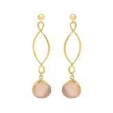 Ohrstecker Schlaufen-Design 925 Silber/vergoldet mit Quarz DRUZY rosé  6,5 cm | Edelsteine