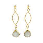 Ohrstecker Schlaufen-Design 925 Silber/vergoldet DRUZY Quarz weiß  6,5 cm | Edelsteine