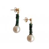 Ohrstecker vergoldet mit Smaragden und 2 weißen Zuchtperlen ca. 3 cm | Perlen