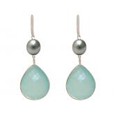 Ohrhaken 925 Silber mit grauer Zuchtperle und Chalcedon Tropfen | Edelsteine