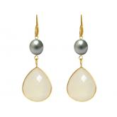Ohrhaken 925 Silber/vergoldet mit Tahiti-Zuchtperle und Jade weiß | Vergoldet