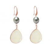 Ohrhaken 925 Silber/rosévergoldet mit Tahiti-Zuchtperle und Jade weiß | Vergoldet