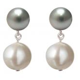 Ohrstecker mit weißer und grauer Zuchtperle und Silber | Perlen