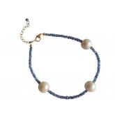 Armband vergoldet mit Blue Saphiren und Zuchtperle weiß | Edelsteine
