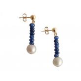 Ohrstecker vergoldet mit Blue Saphiren und 2 Zuchtperlen ca. 3 cm | Perlen