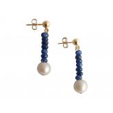 Ohrstecker vergoldet mit Blue Saphiren und 2 Zuchtperlen ca. 3 cm | Vergoldet