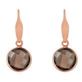 Ohrhaken 925 Silber/rosévergoldet mit 2 Rauchquarzen rund | Vergoldet