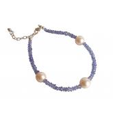 Armband vergoldet mit Tansaniten und 3 weißen Zuchtperle weiß | Edelsteine