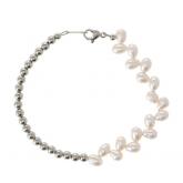 Kugel-Armband 925 Silber mit weißen Zuchtperlen diagonal | Perlen