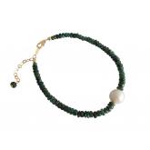 Armband vergoldet mit Smaragden und Zuchtperle weiß | Edelsteine