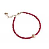 Armband vergoldet mit Rubinen und Zuchtperle weiß | Perlen