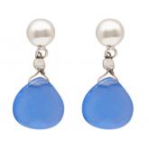 Ohrstecker 925 Silber mit Chalcedon Tropfen rauchblau | Edelsteine