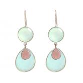 Ohrhaken mit Chalcedon hellblau und Rosenquarz rund und Tropfenform 925 Silber | Edelsteine