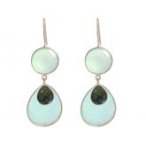 Ohrhaken mit Labradorit und hellblauer Chalcedon rund und Tropfenform 925 Silber | Edelsteine