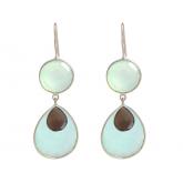 Ohrhaken 925 Silber mit Rauchquarzen und hellblauen Chalcedonen Tropfenform und rund | Edelsteine