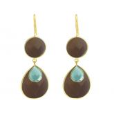 Ohrhaken 925 Silber/vergoldet mit Rauchquarzen und Chalcedonen hellblau | Edelsteine