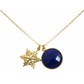 Collier mit Anhänger - SCHNEEFLOCKE - und Blue Saphir 925 Silber/vergoldet ca. 45 cm | Edelsteine