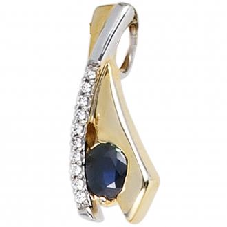 Anhänger 333 Gelbgold mit Blue Saphir und Zirkonia weiß