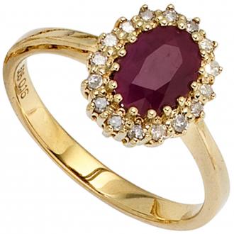 Damen-Ring 585 Gold Gelbgold mit Diamanten 0,16ct. und Rubin
