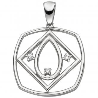 Anhänger 925 Silber mit 3 Zirkonia weiß geo-abstrakt