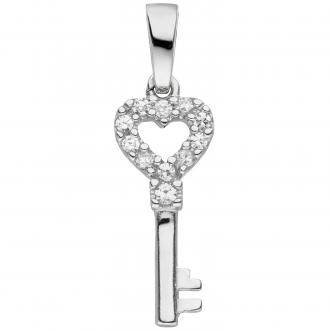 Anhänger "Schlüssel und Herz" 925 Silber mit 11 Zirkonia weiß