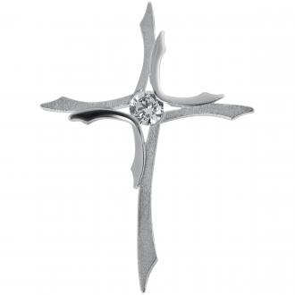 Anhänger "Kreuz" 925 Silber/teilmatt mit Zirkonia weiß geschwungen